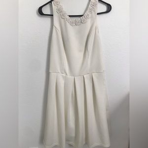 White Blue Rain Prom/Garden Tea Party Dress with Side Zipper and Flowers (Large)